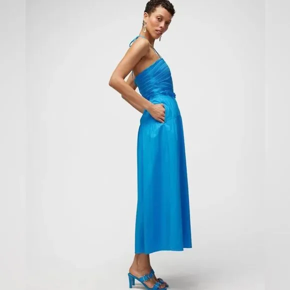 slim fit dress slacks Peach Halter Tied Criss-Cross Ribbed Maternity Midi Dress